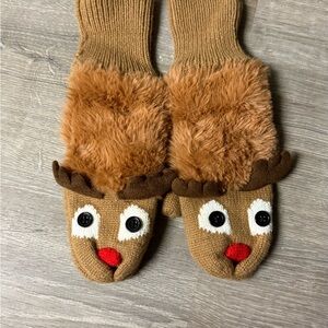 Cozy Reindeer Kids Slippers - Brown and Red